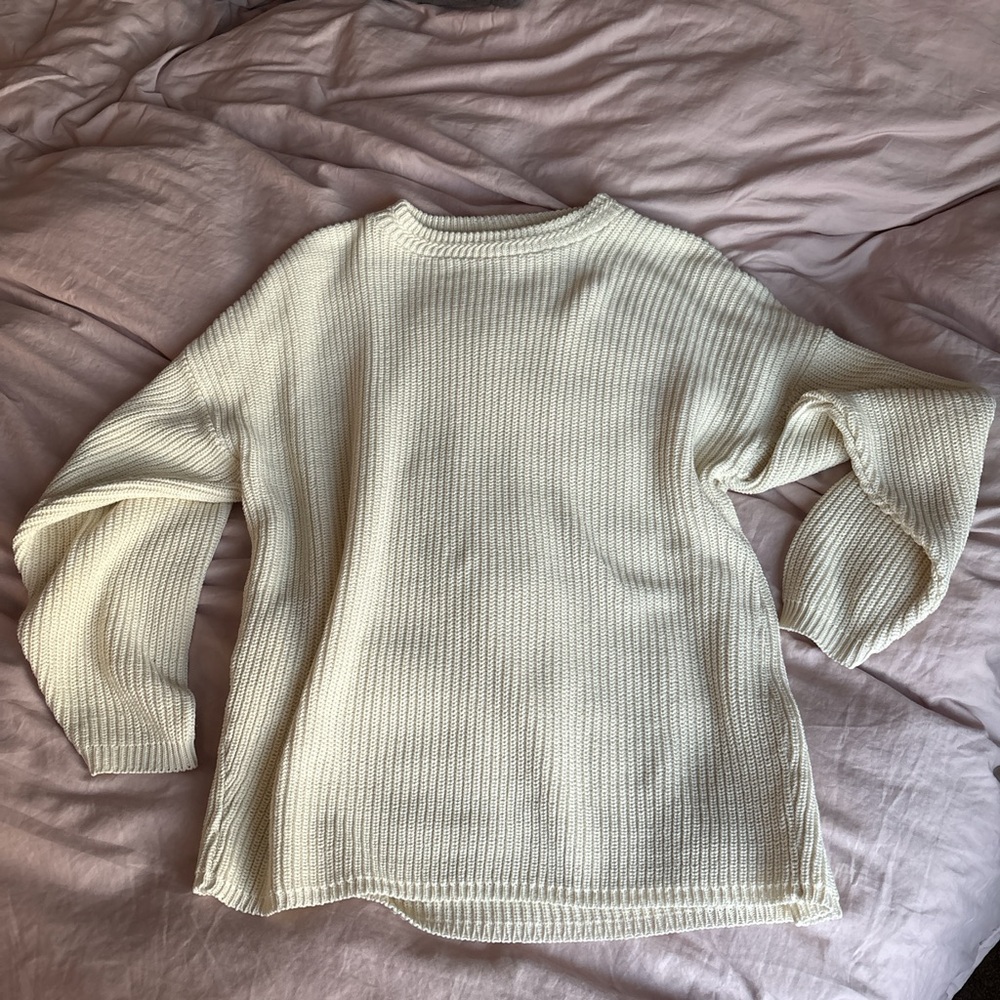 Cream Ribbed Women's Sweater